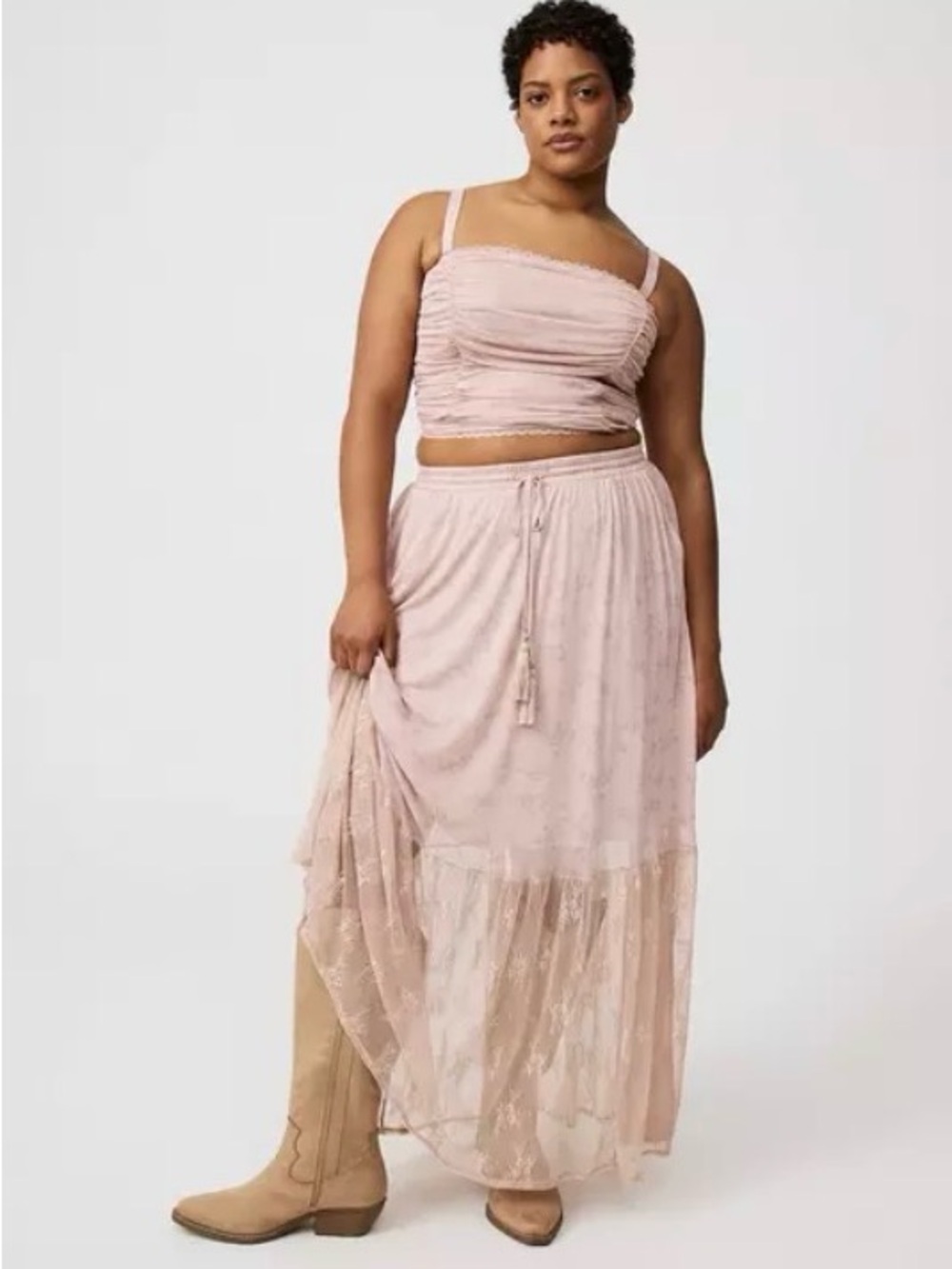 NWT Torrid Mesh & Lace Tiered Maxi Skirt Set